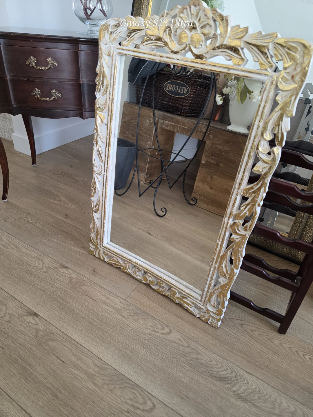 Ornate White and Gold Mirror