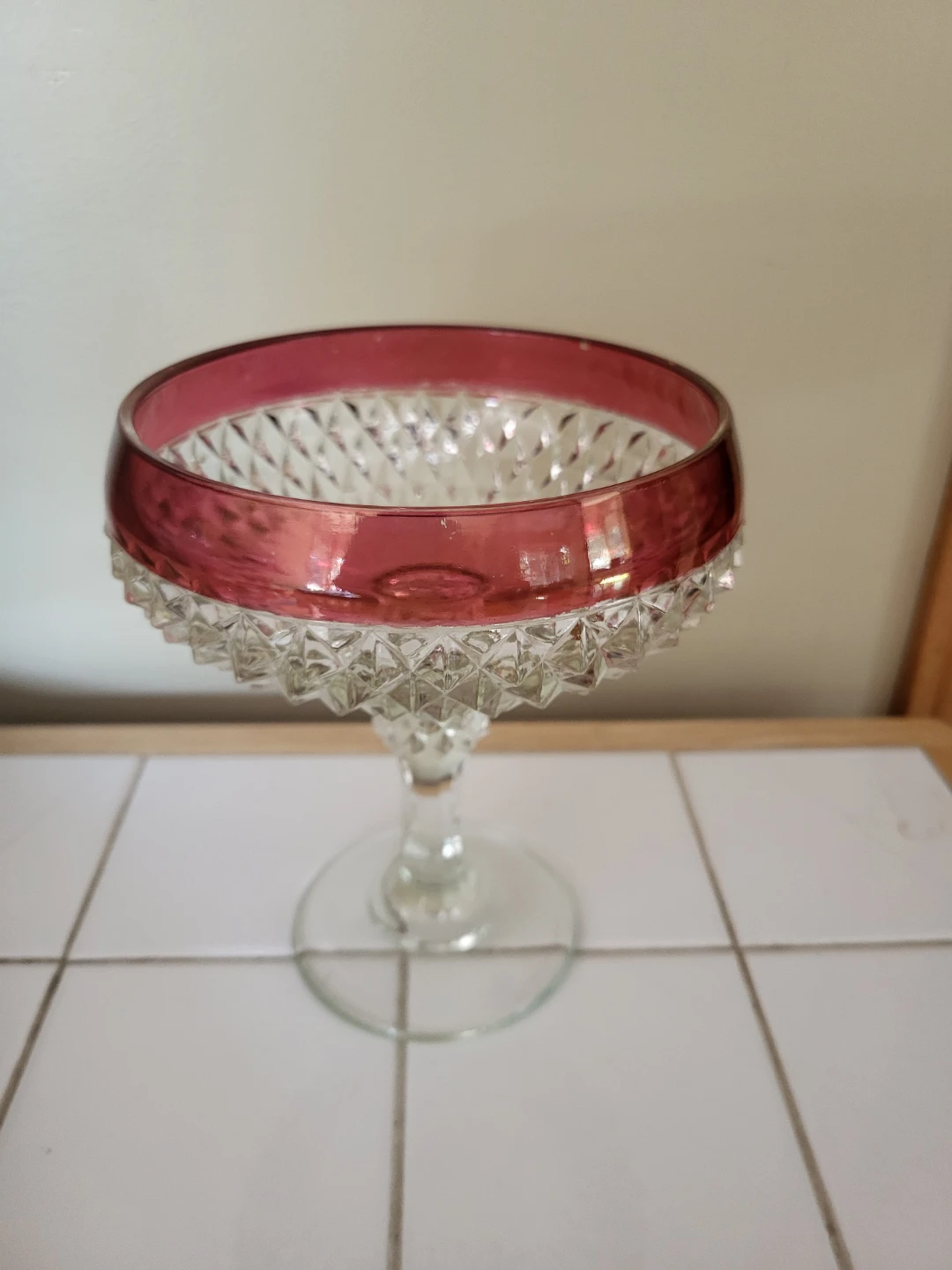 Ruby Flashed Diamond Point Compote by Indianna Glass