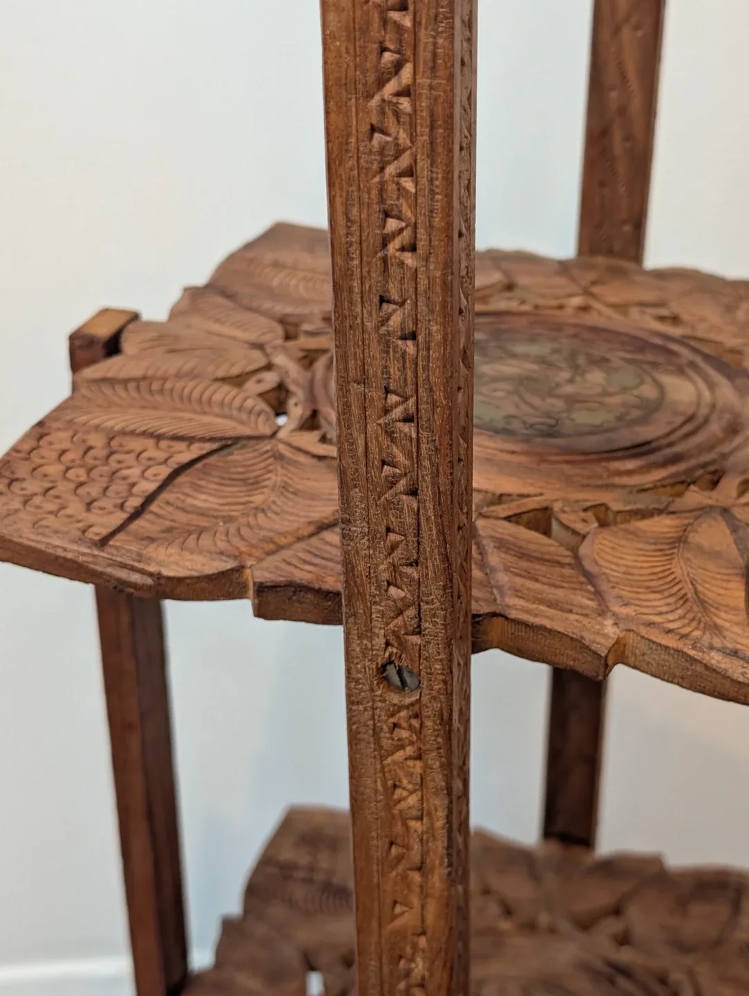 Vintage Anglo Indian Hand Carved Wood 3 Tier Shelf Stand - photo 5
