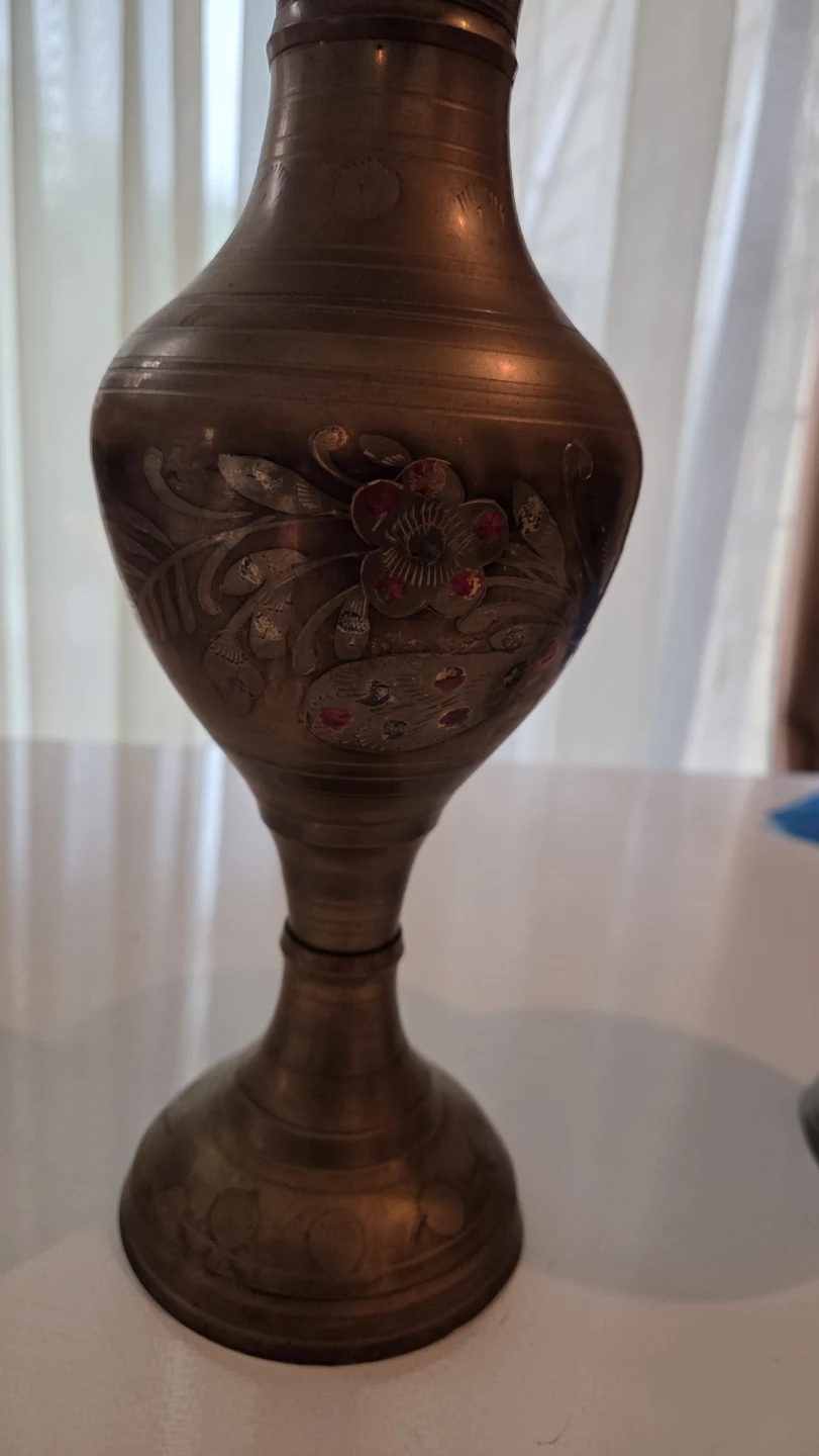 Engraved Brass Vases Pair