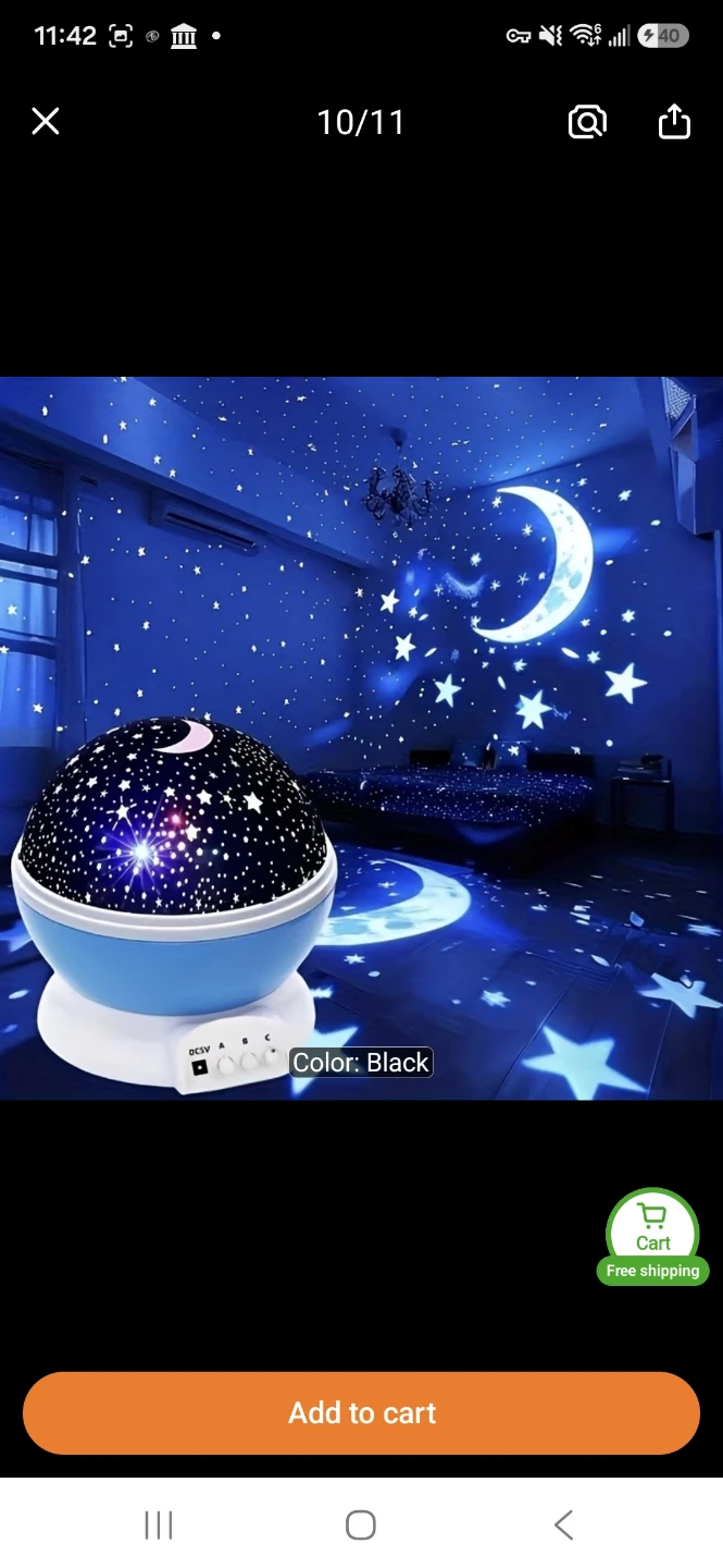 Star Projector Night Light - Black