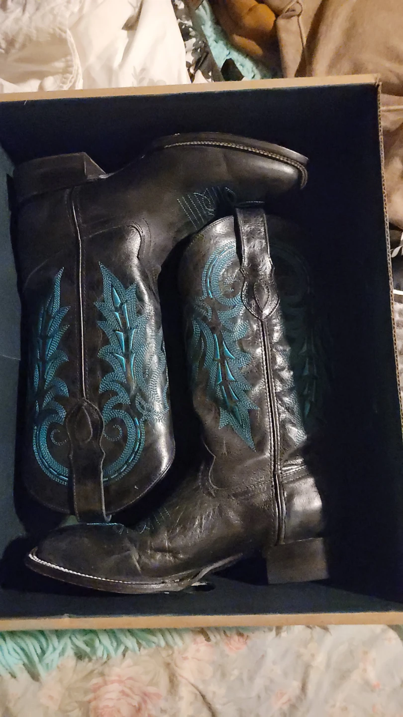 Ferrini Black & Turquoise Square Toe Cowboy Boots - photo 3