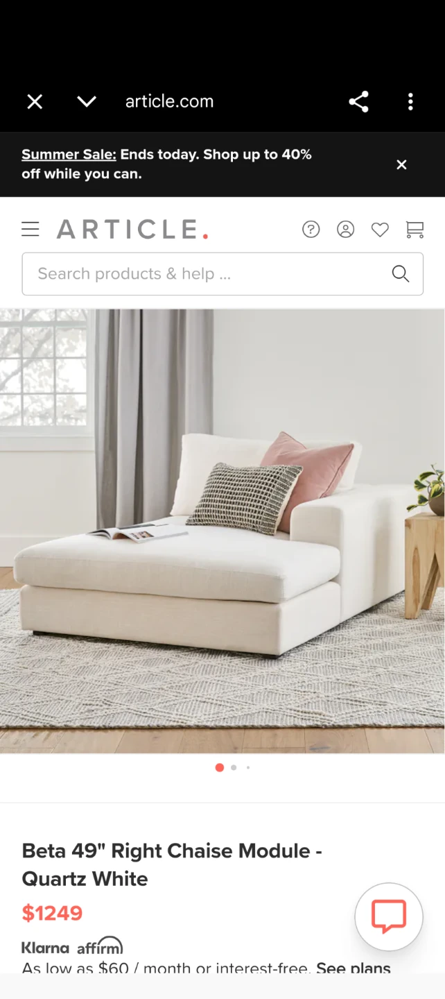 Article Beta 49" Right Chaise Module - Quartz White