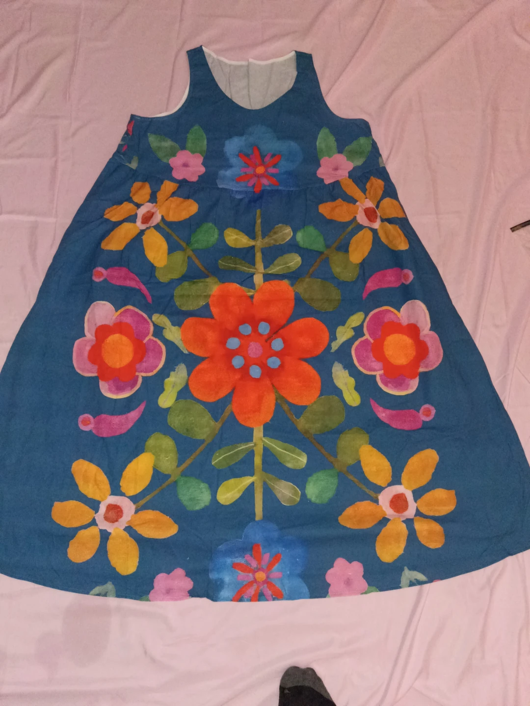 Blue Floral Print Sleeveless Dress