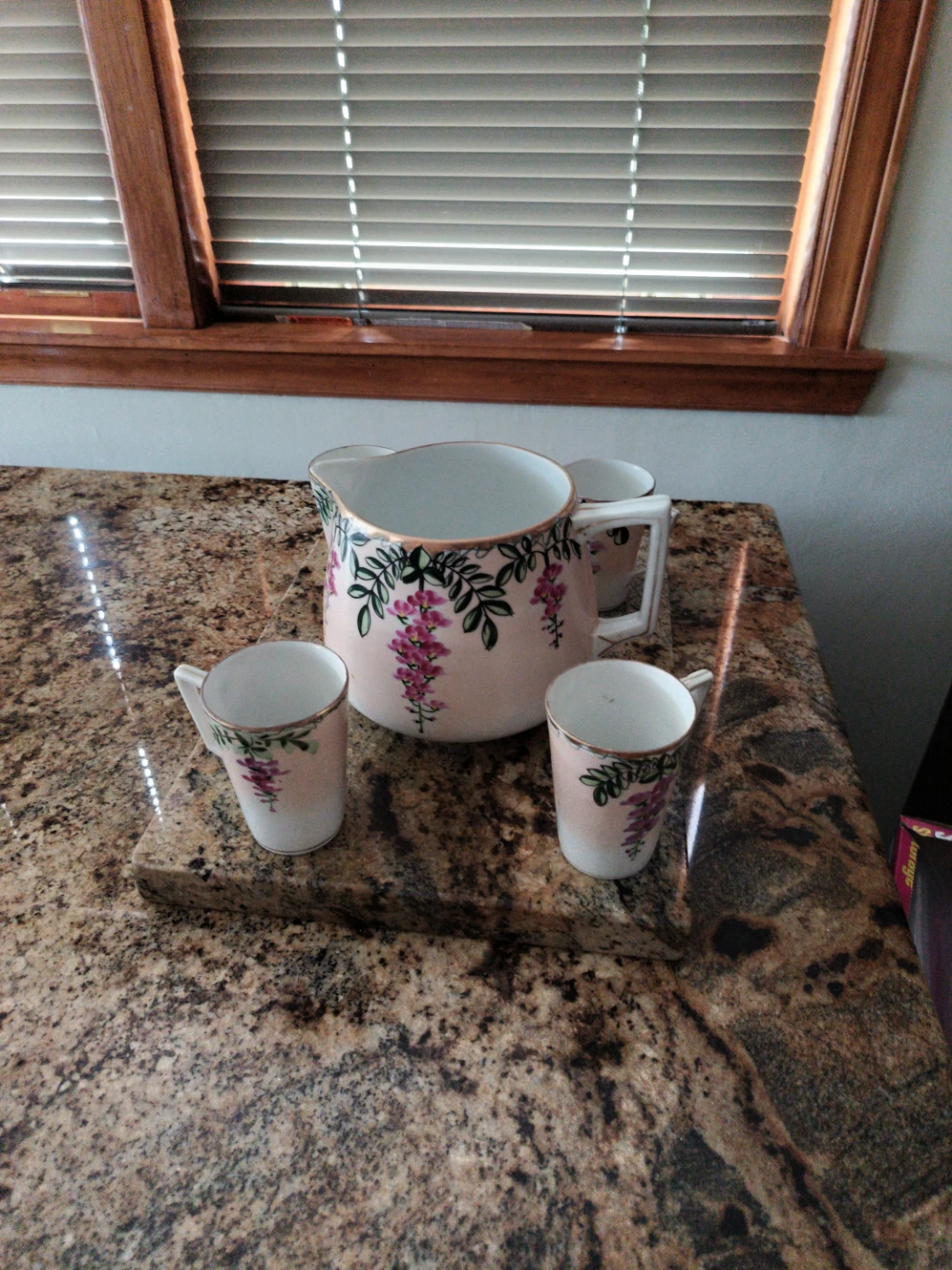Vintage Pitcher and 4 Cups Set Pink Floral Porcelain - photo 2