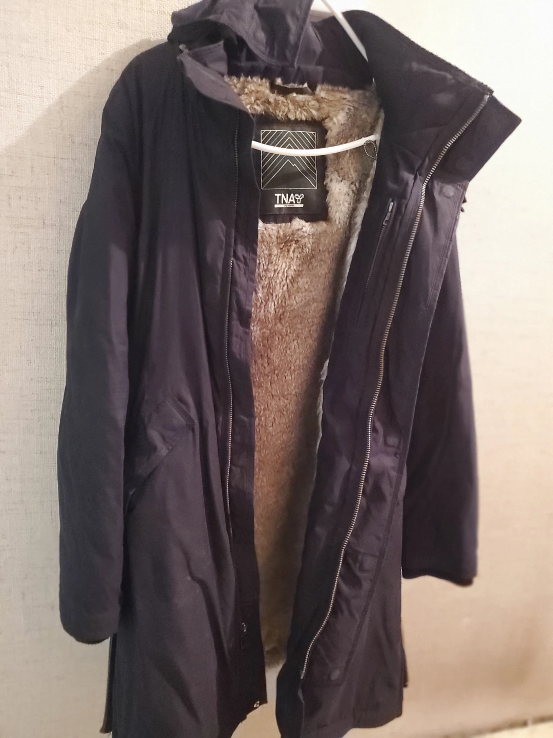 TNA Navy Parka with Faux Fur Hood - Size Medium - photo 3