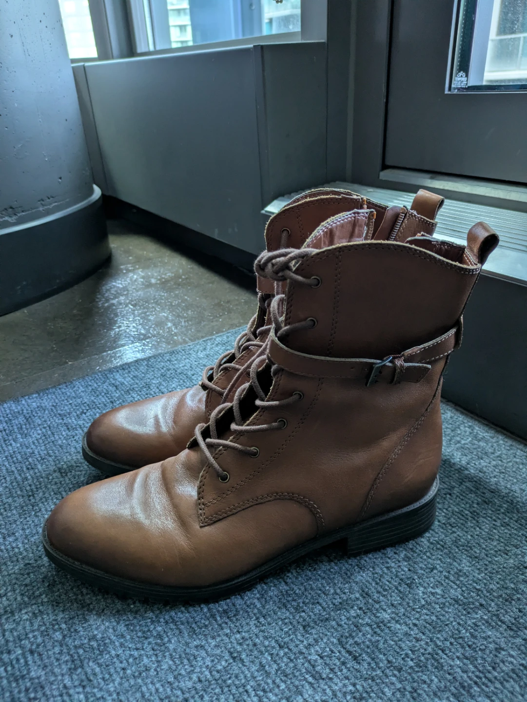 Naturalizer Sycamore Brown Leather Combat Ankle Boots 9 - photo 2