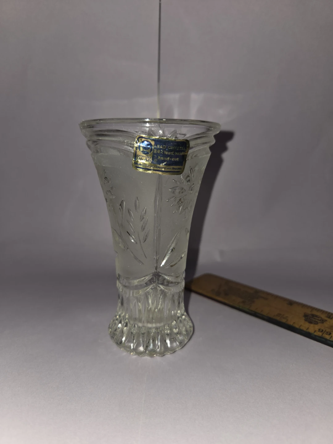 Small Frosted Glass Vase with Floral Etching