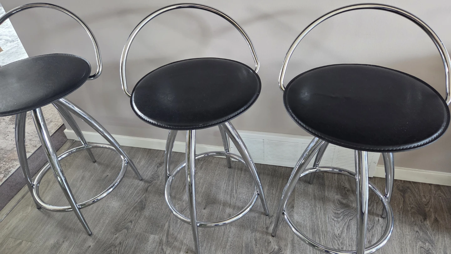 Set of 3 Black Leather bsr Stools - photo 3