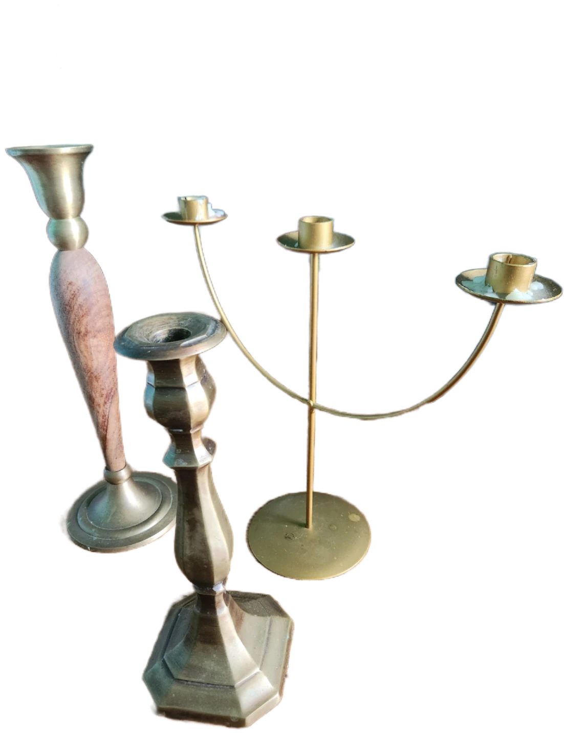 Candle Holders - Brass & Wood