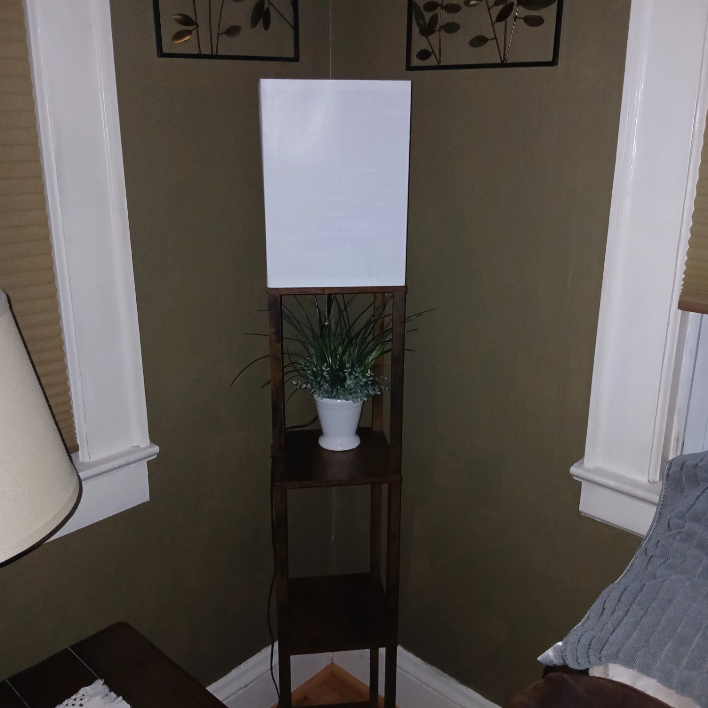 Floor Lamp with Shelf and White Shade