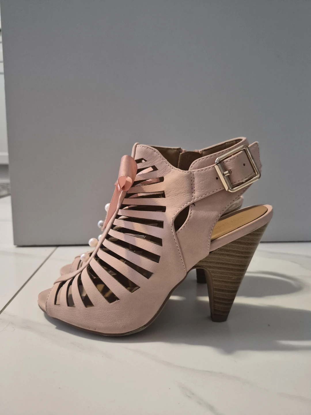 Pink Strappy Heels with Bows & Pearls - photo 5