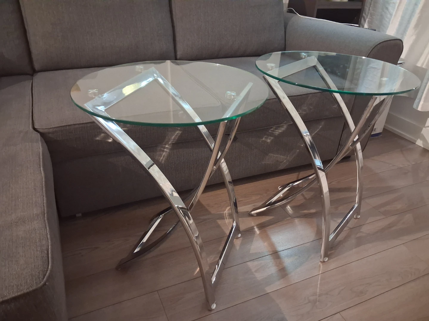 2 glass side tables