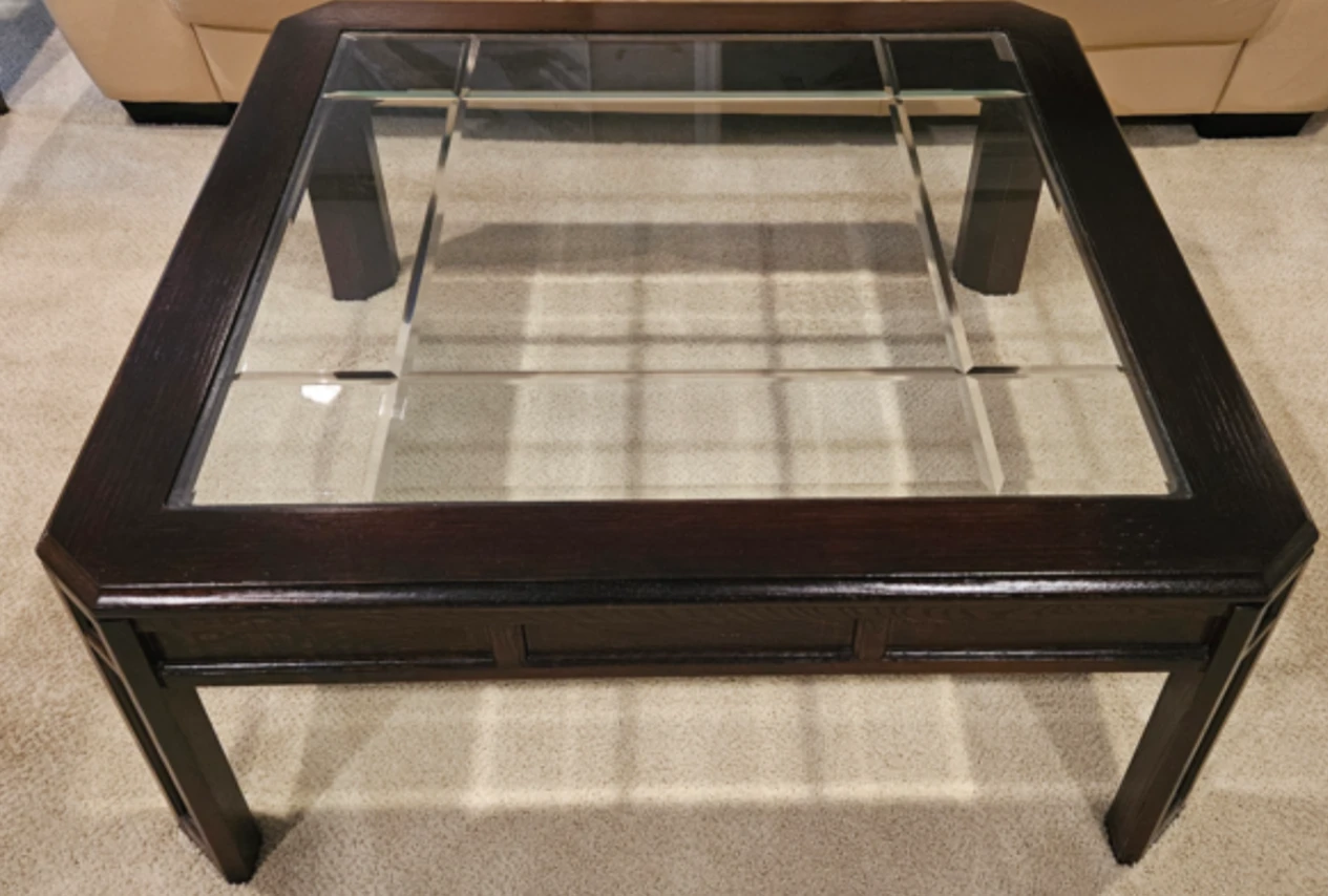 Dark Wood Coffee Table with Glass Top
