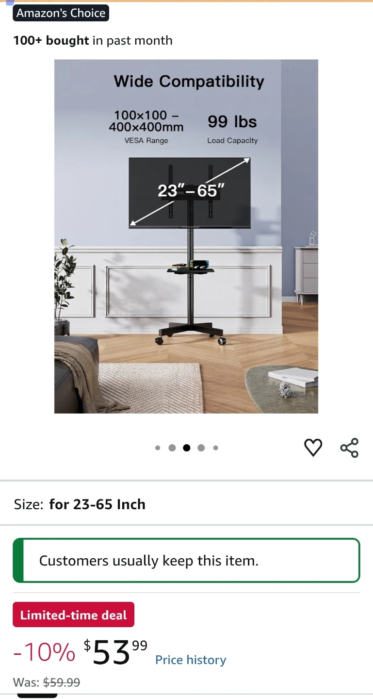PERLESMITH Rolling TV Stand with Shelf - photo 2