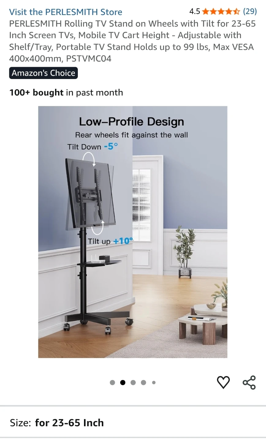 PERLESMITH Rolling TV Stand with Shelf - photo 3