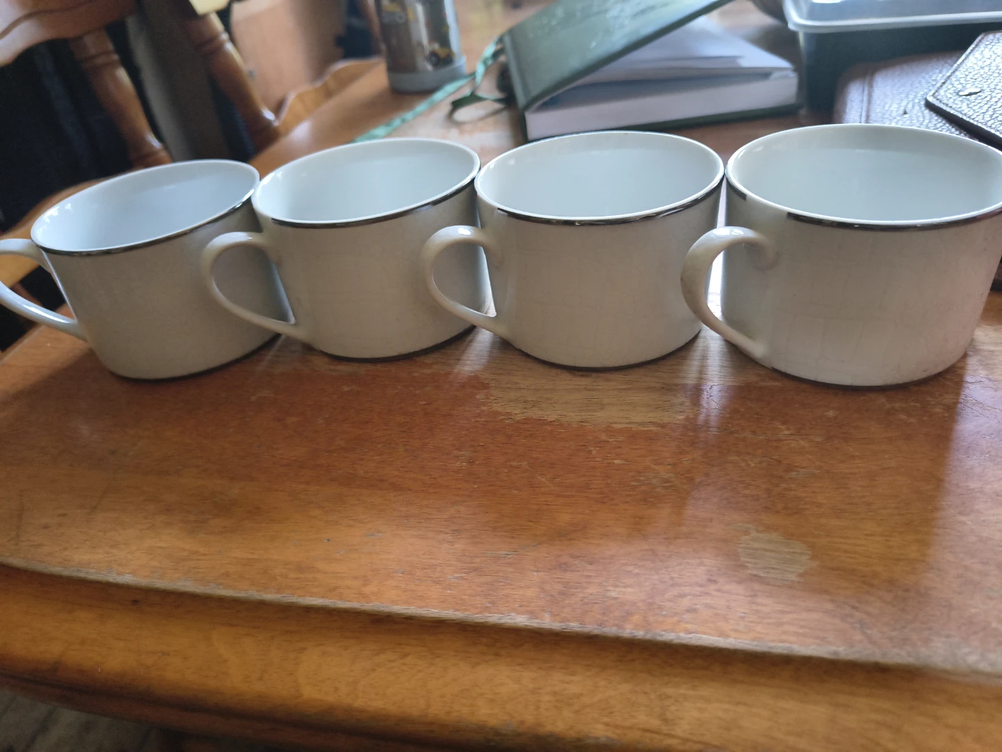 Set of 4 White Ceramic Coffee Cups with Silver Trim - photo 3