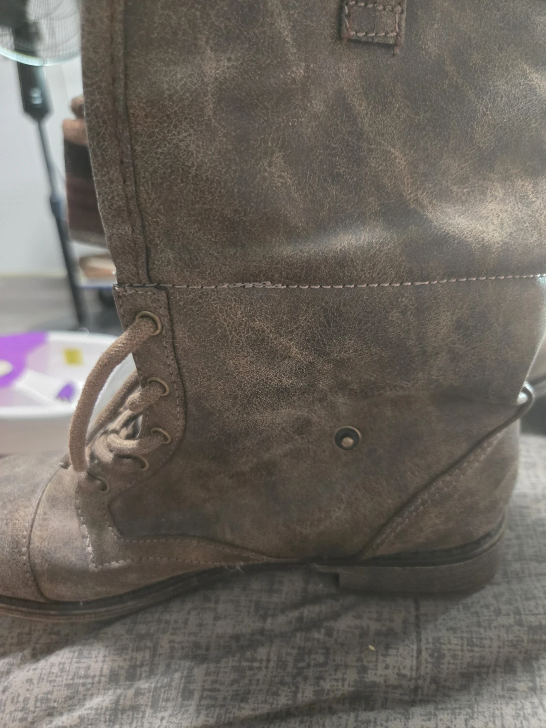 Brown Faux Leather Lace-Up Boots with Fold-Down Collar - photo 2