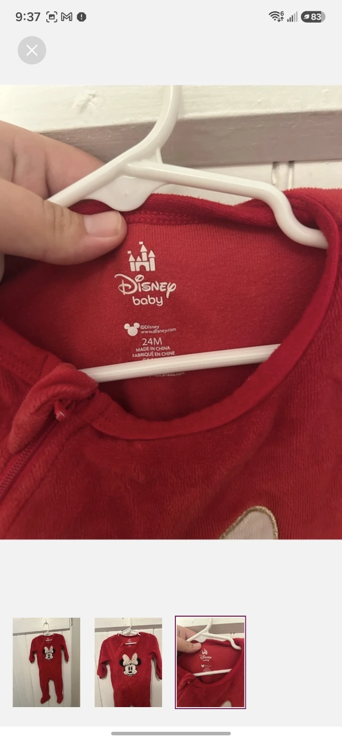 Disney Baby Minnie Mouse Sleepsuit - Red - photo 3