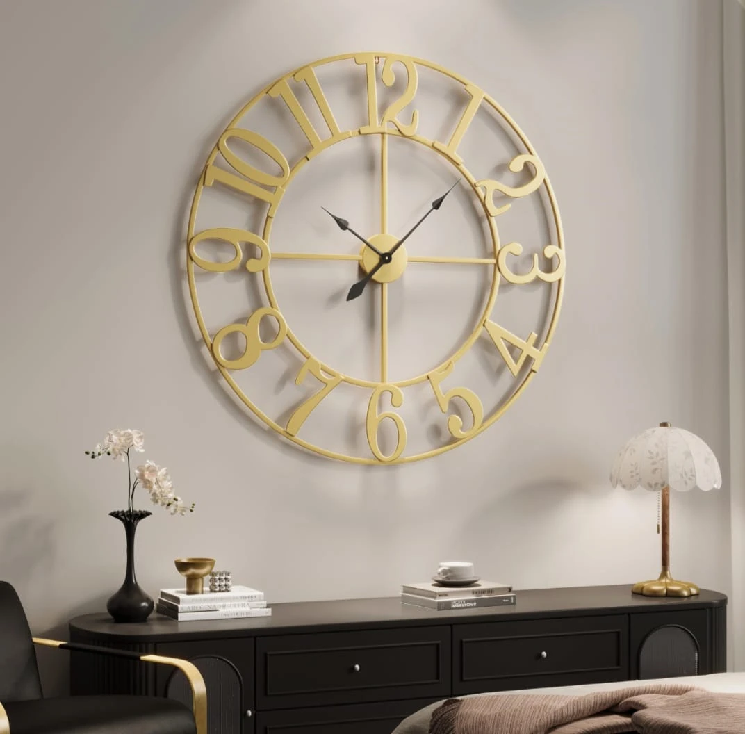 Large Gold Metal Wall Clock - photo 5