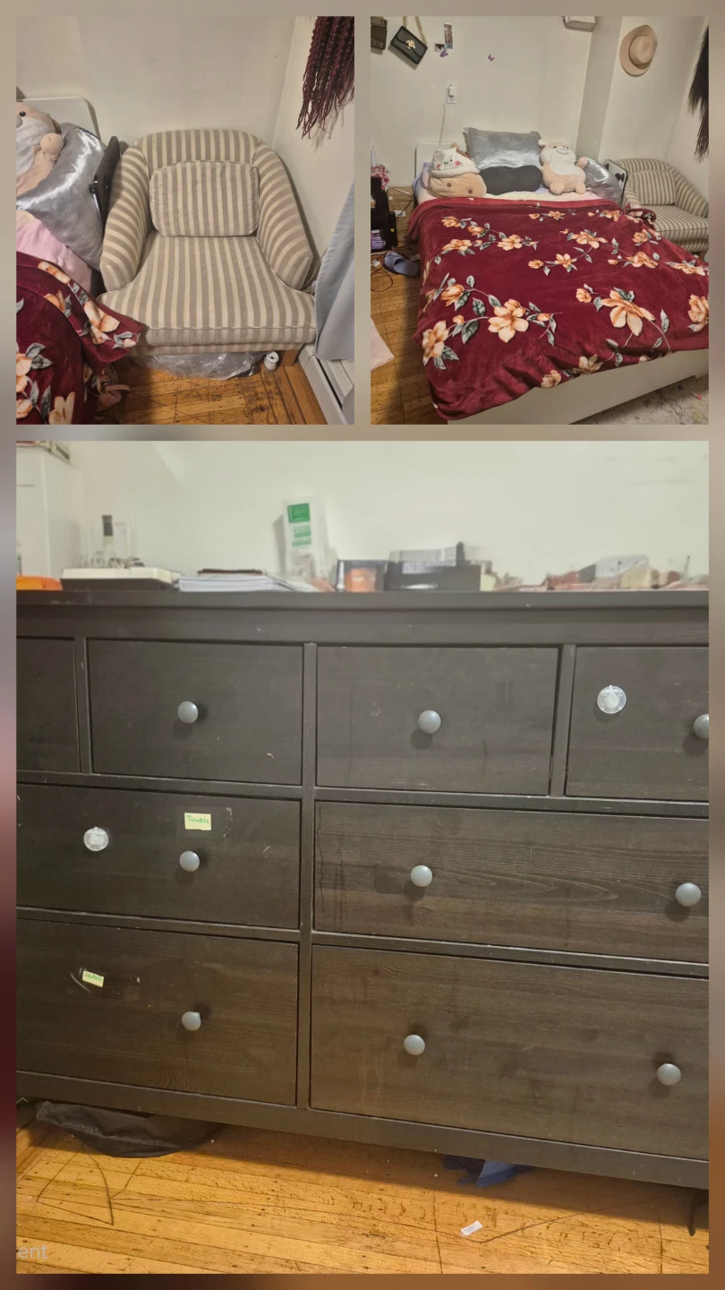 Bedroom Furniture Set – Bed, Mattress, Dresser & Chair – $350