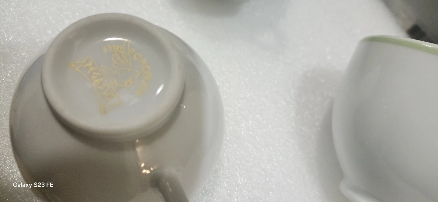 Set of 3 porcelain White Tea Cups with Green Rim - photo 5