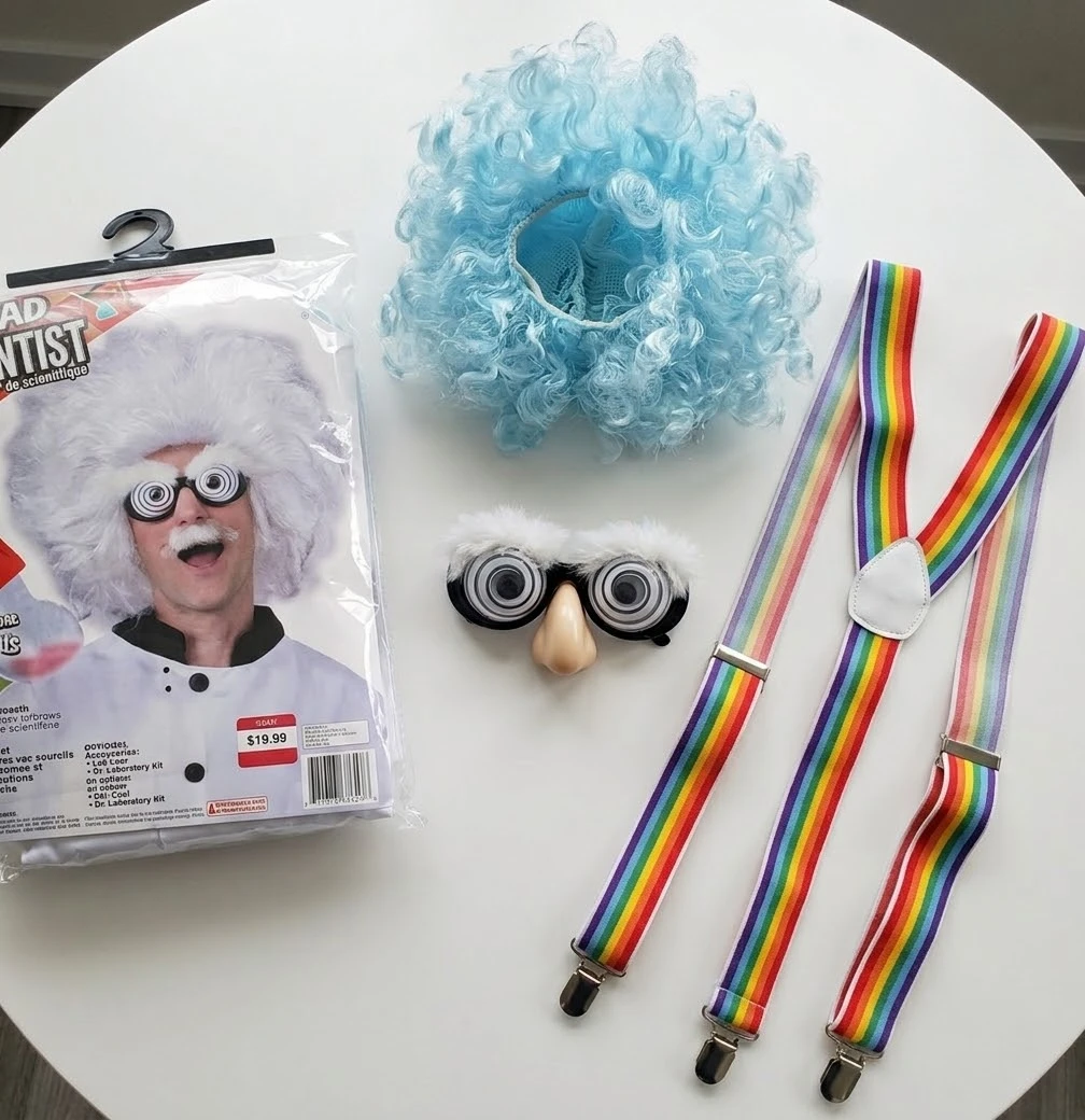 Dr. Scientist Costume Kit with Wig, Glasses, and Suspenders
