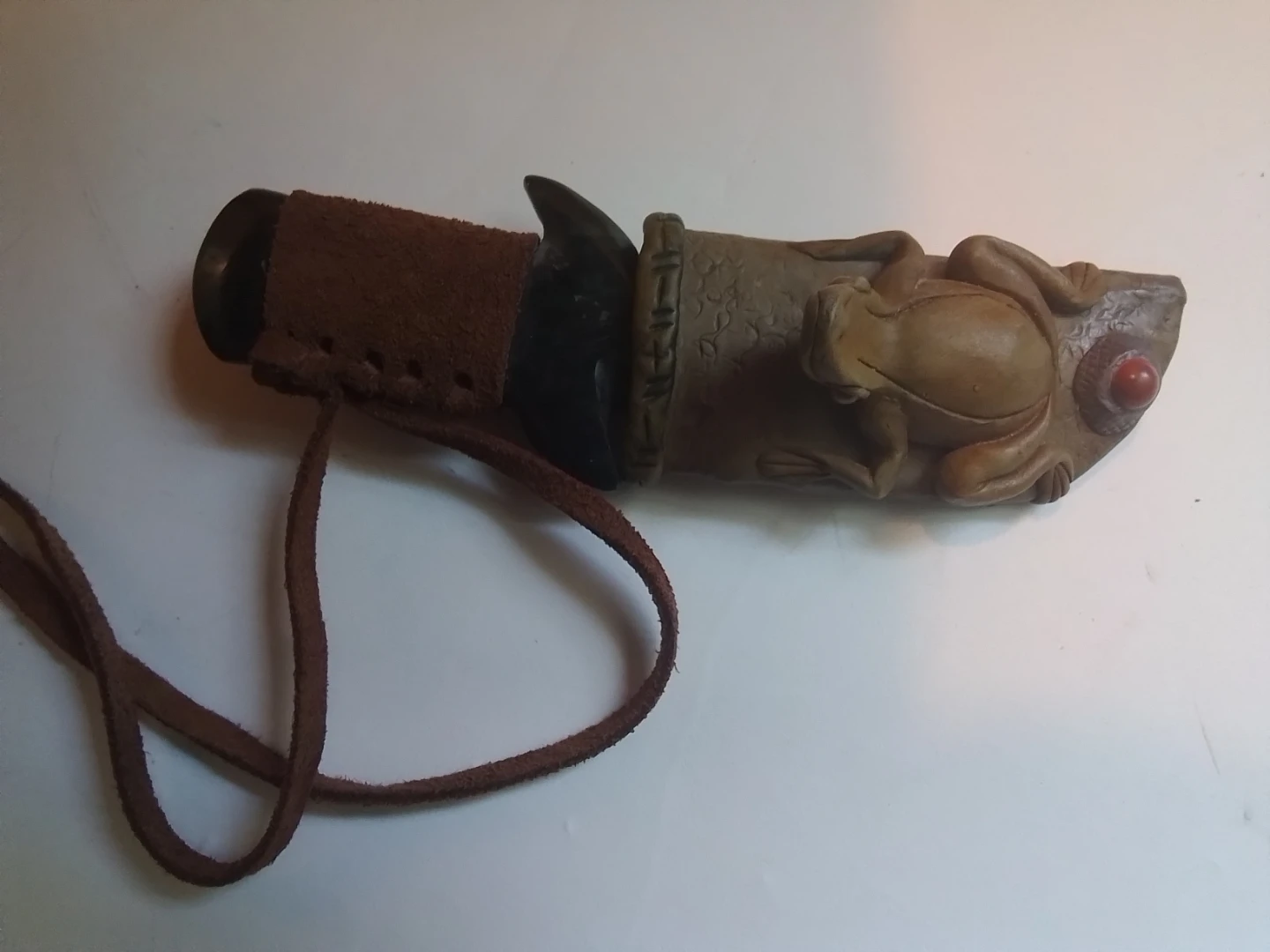 Hand-Carved Veined Stone Ceremonial Knife & Figural Frog Sheath