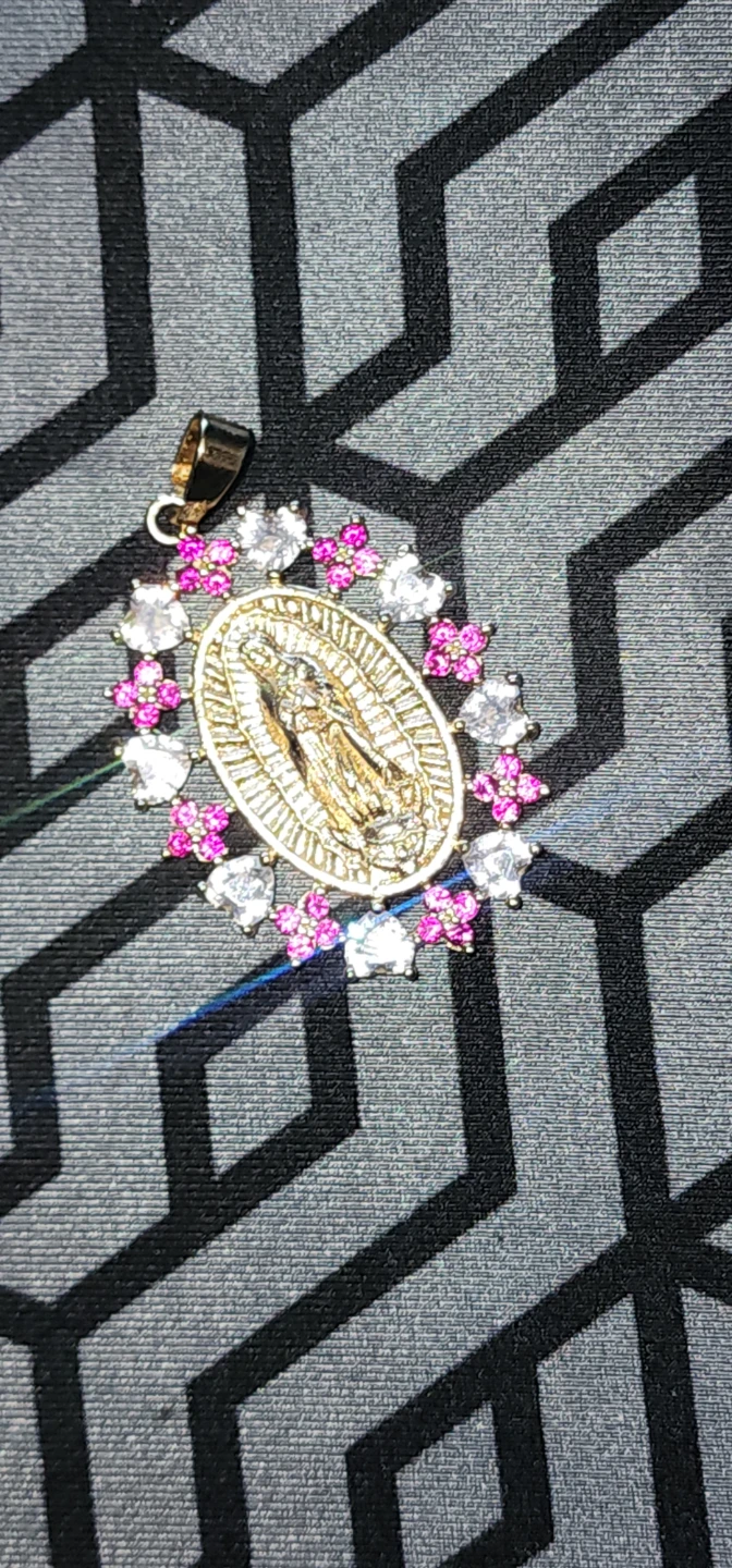 Gold plated Virgin Mary Pendant with Rhinestones - photo 2