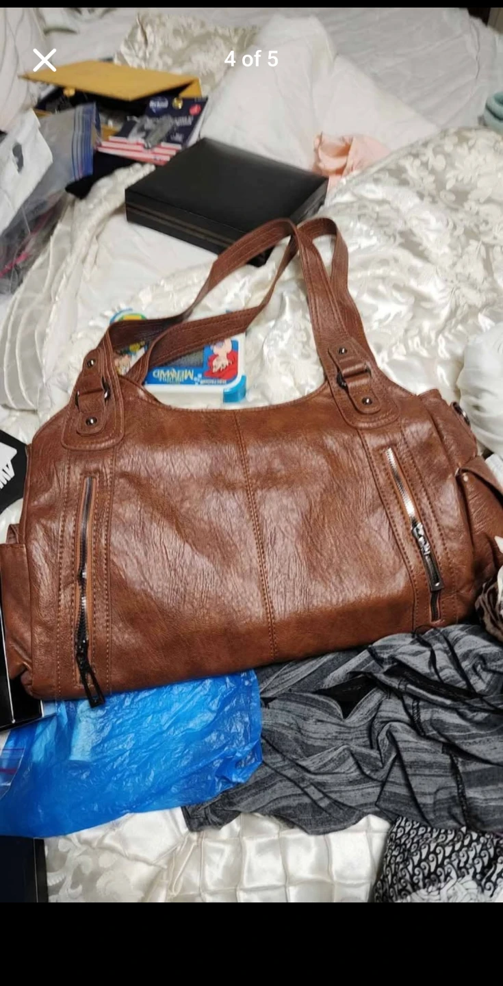 Brown faux leather shoulder bag