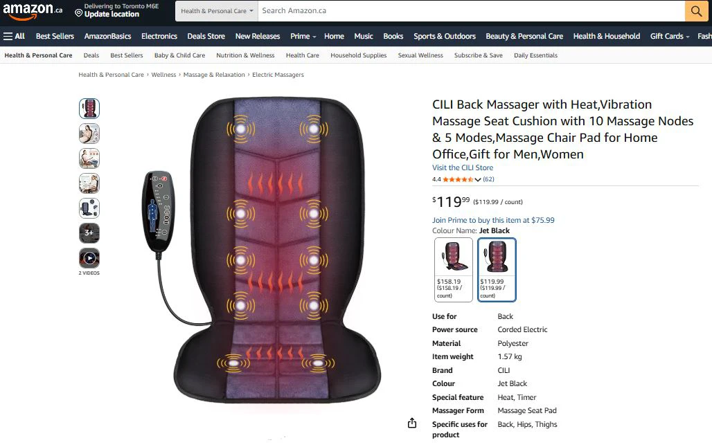 CILI Back Massage Seat Cushion with Heat and Vibration - NEW
