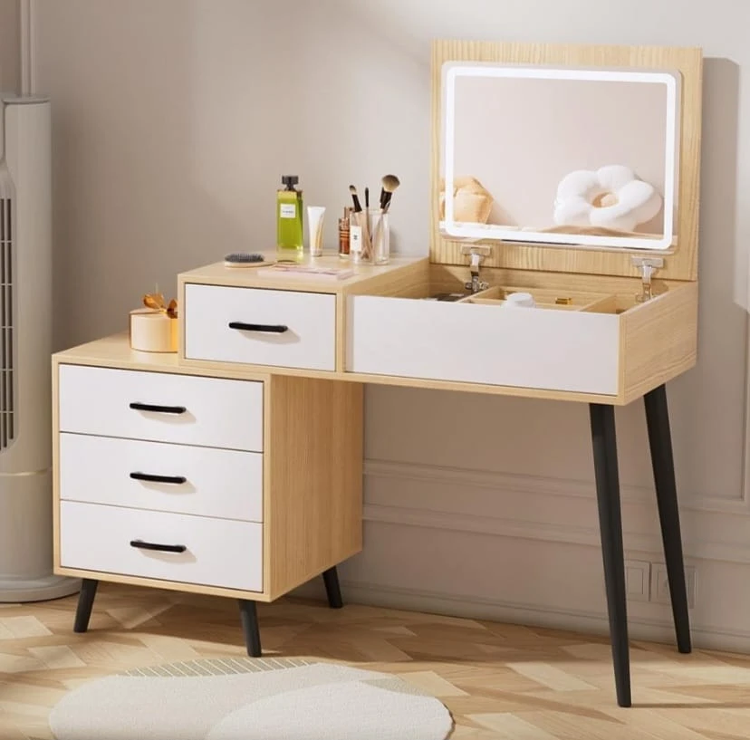 Vanity Desk with Lighted Mirror and Drawers