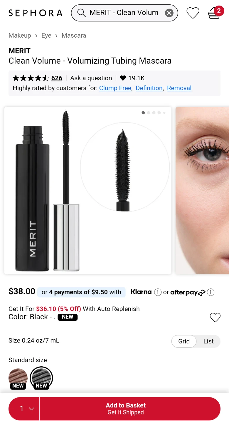 NEW! MERIT Clean Volume Volumizing Tubing Mascara 7 ml
