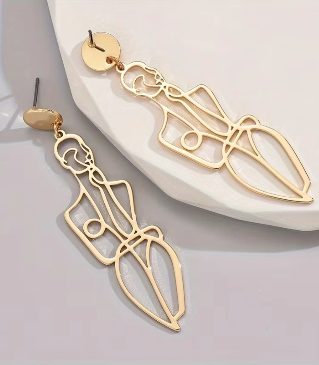 Gold Abstract Figure Dangle Earrings - photo 2