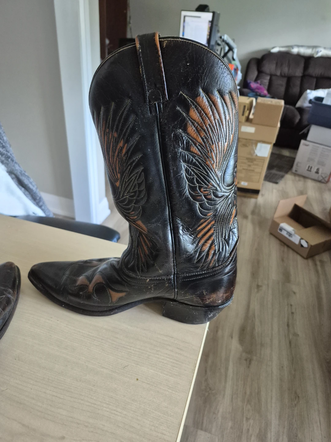 Black Leather Cowboy Boots with Eagle Design - photo 4