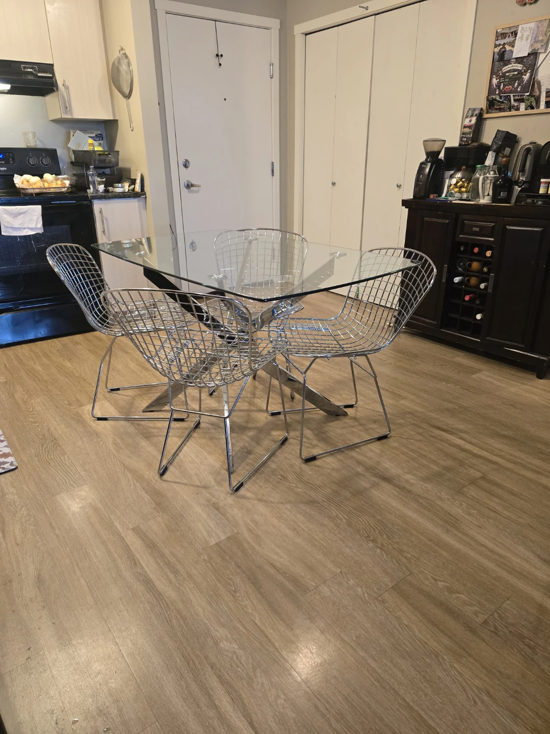 Glass Top Dining Table with Chrome Wire Chairs - photo 3
