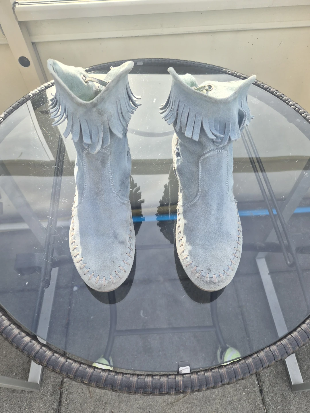 Light Blue Suede Fringe Boots - photo 2