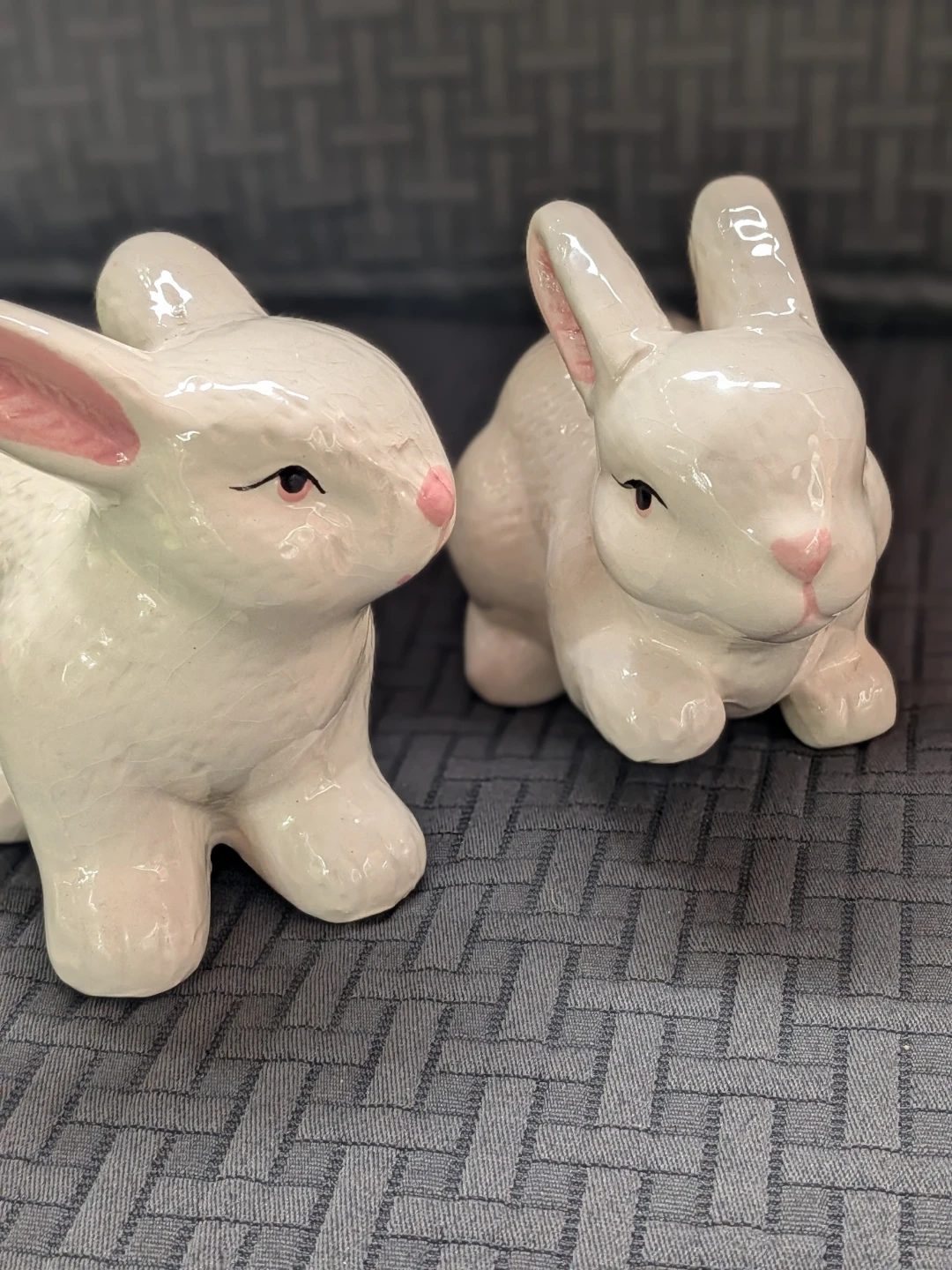 White Ceramic Bunny Figurines Set of 2