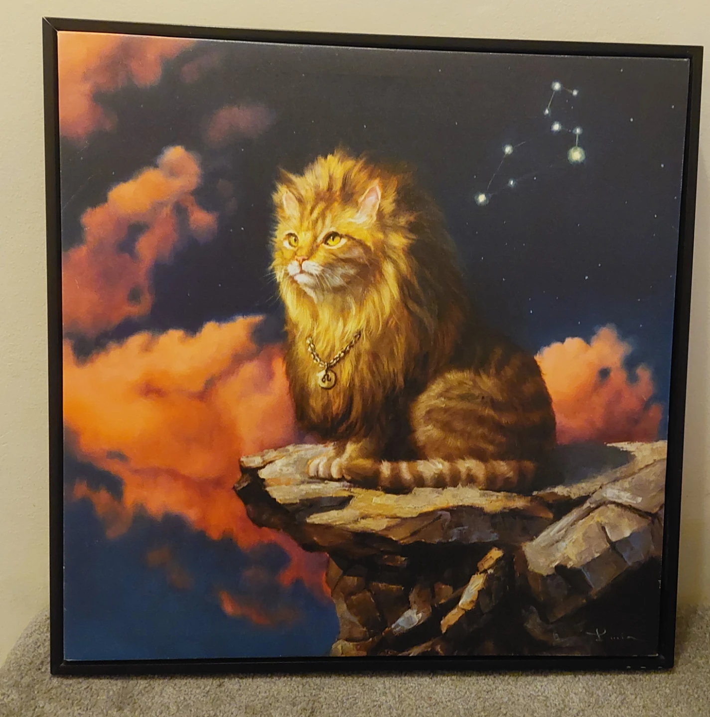 Framed Cat Painting with Constellations
