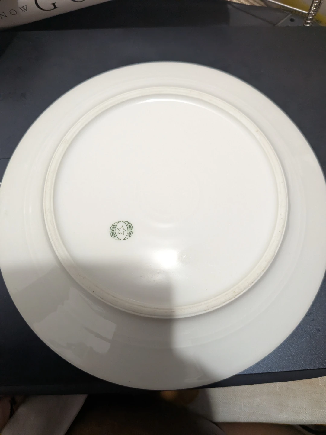 Vintage White Dinner Plate with Blue and Gold Trim - photo 2