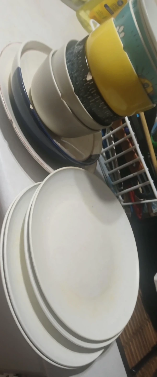 White Dinner Plates and Coloured Bowls Set
