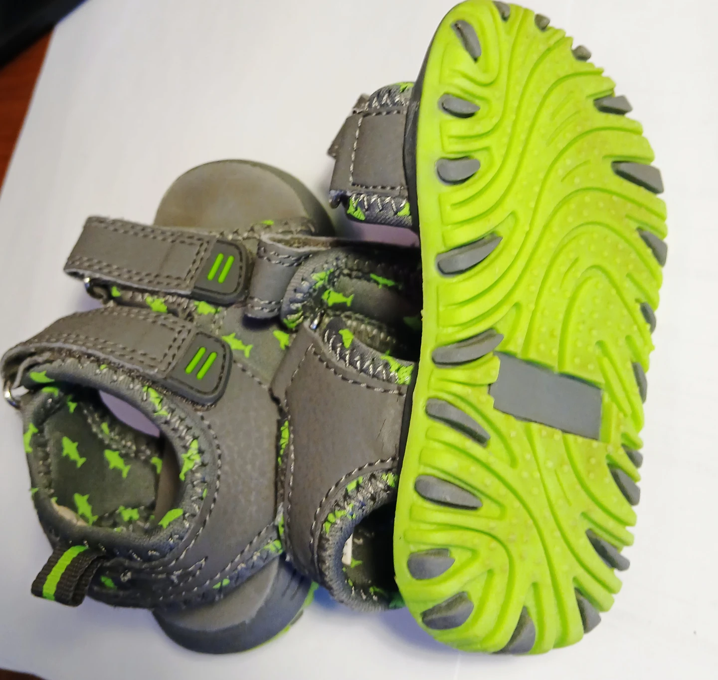 Kids Grey & Green Shark Sandals - photo 3