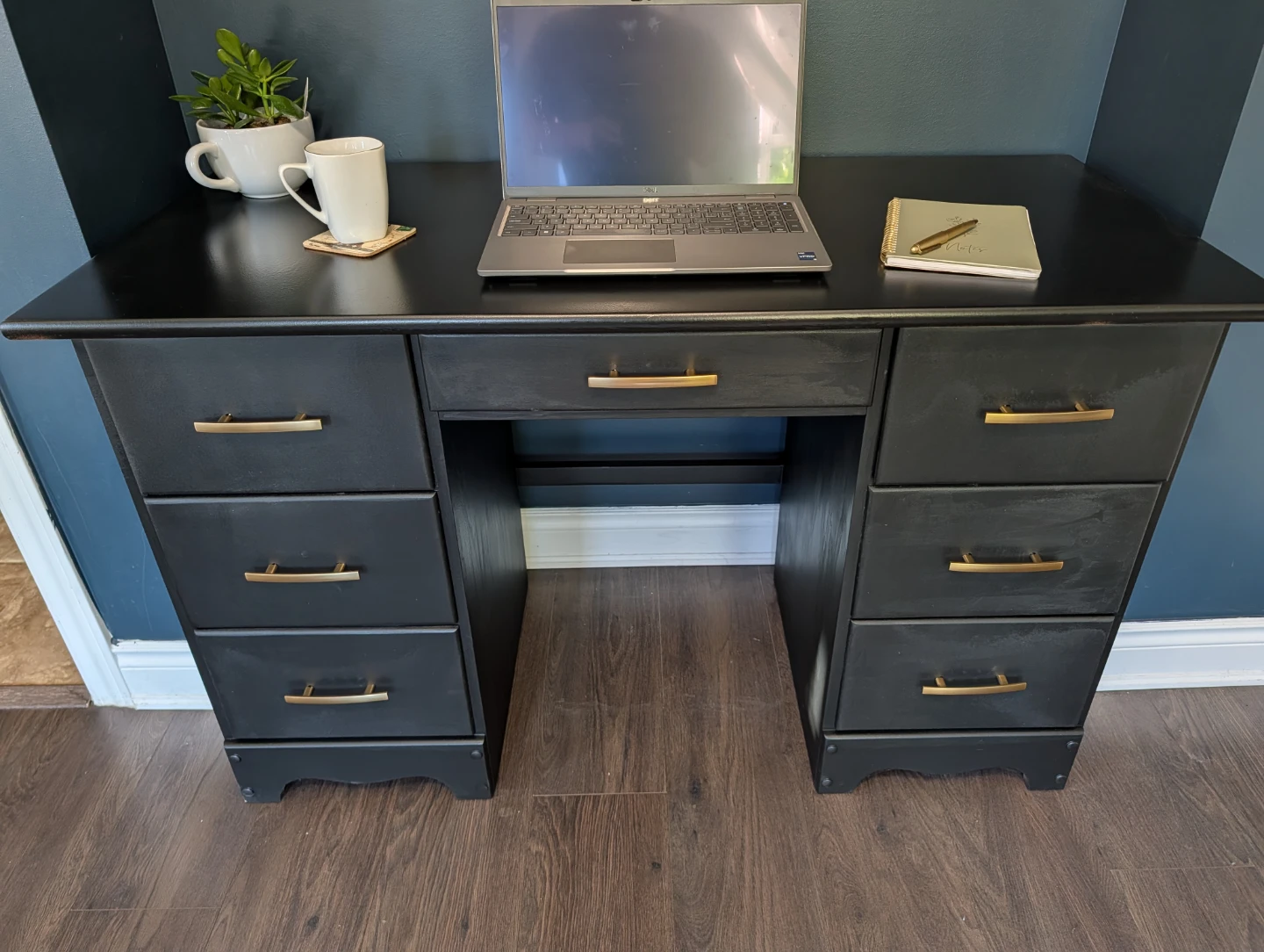 Black Desk with Gold Pulls