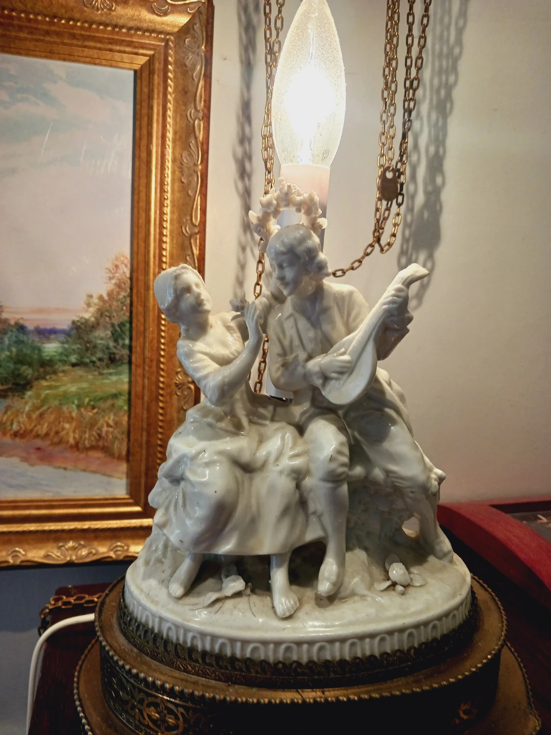 Gorgeous Dresden Lamp Porcelain Couple Figurine Lamp - photo 4