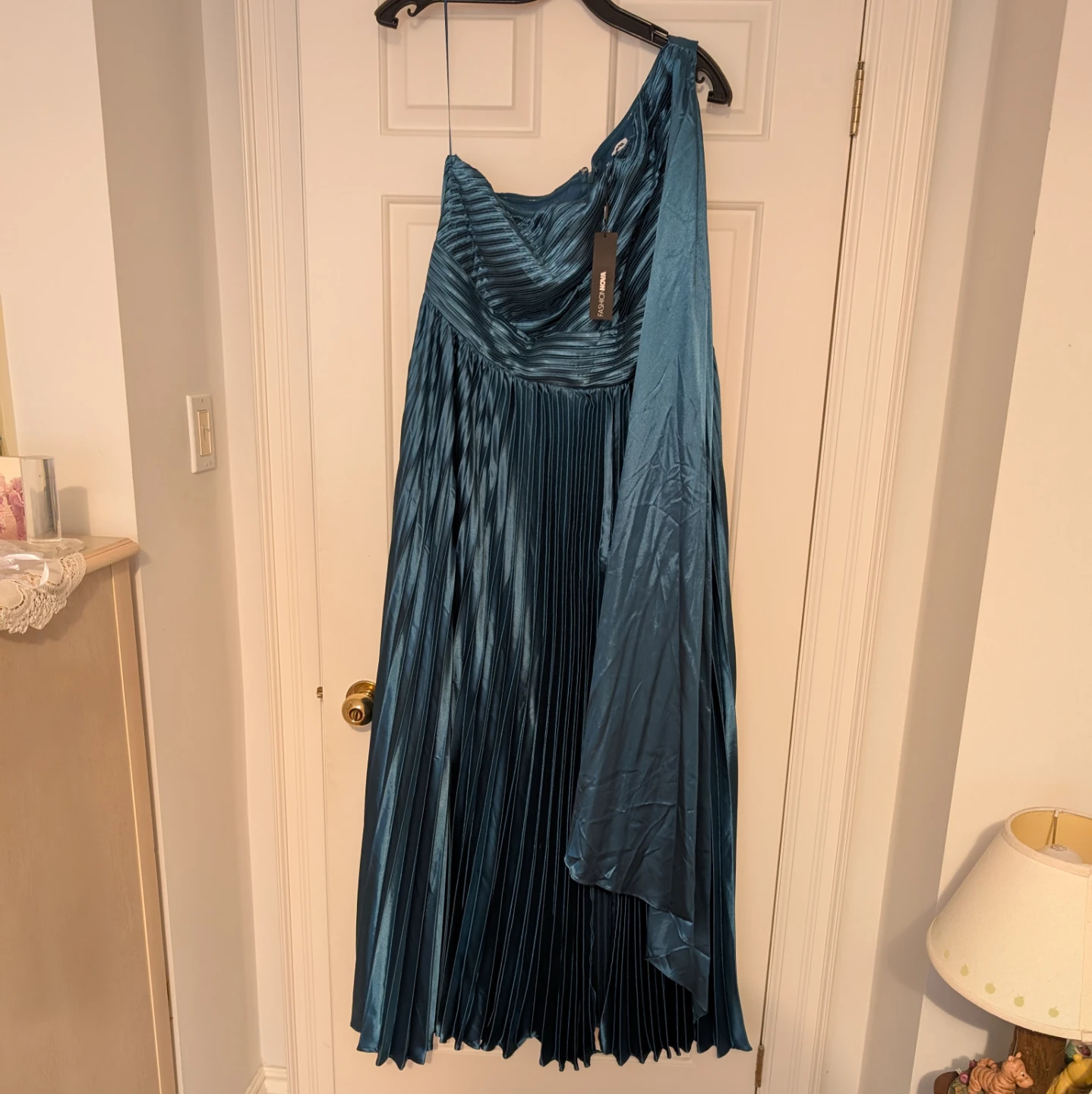 Fashion Nova Teal One Shoulder Pleated Maxi Dress - photo 4