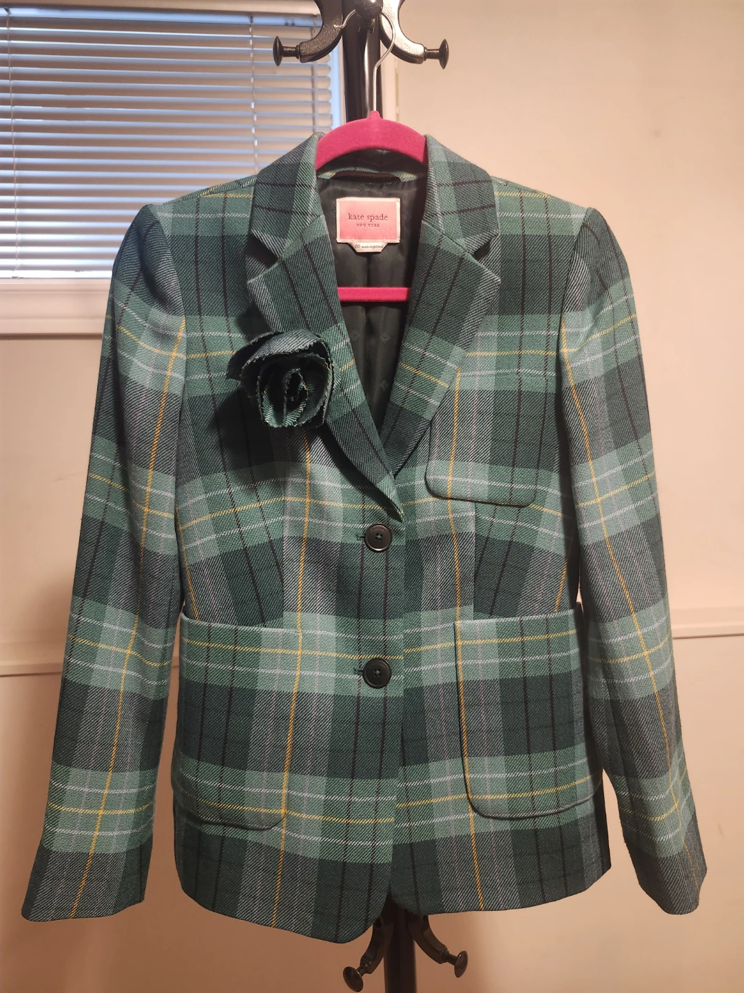 Kate Spade Plaid Blazer with Rose Detail
