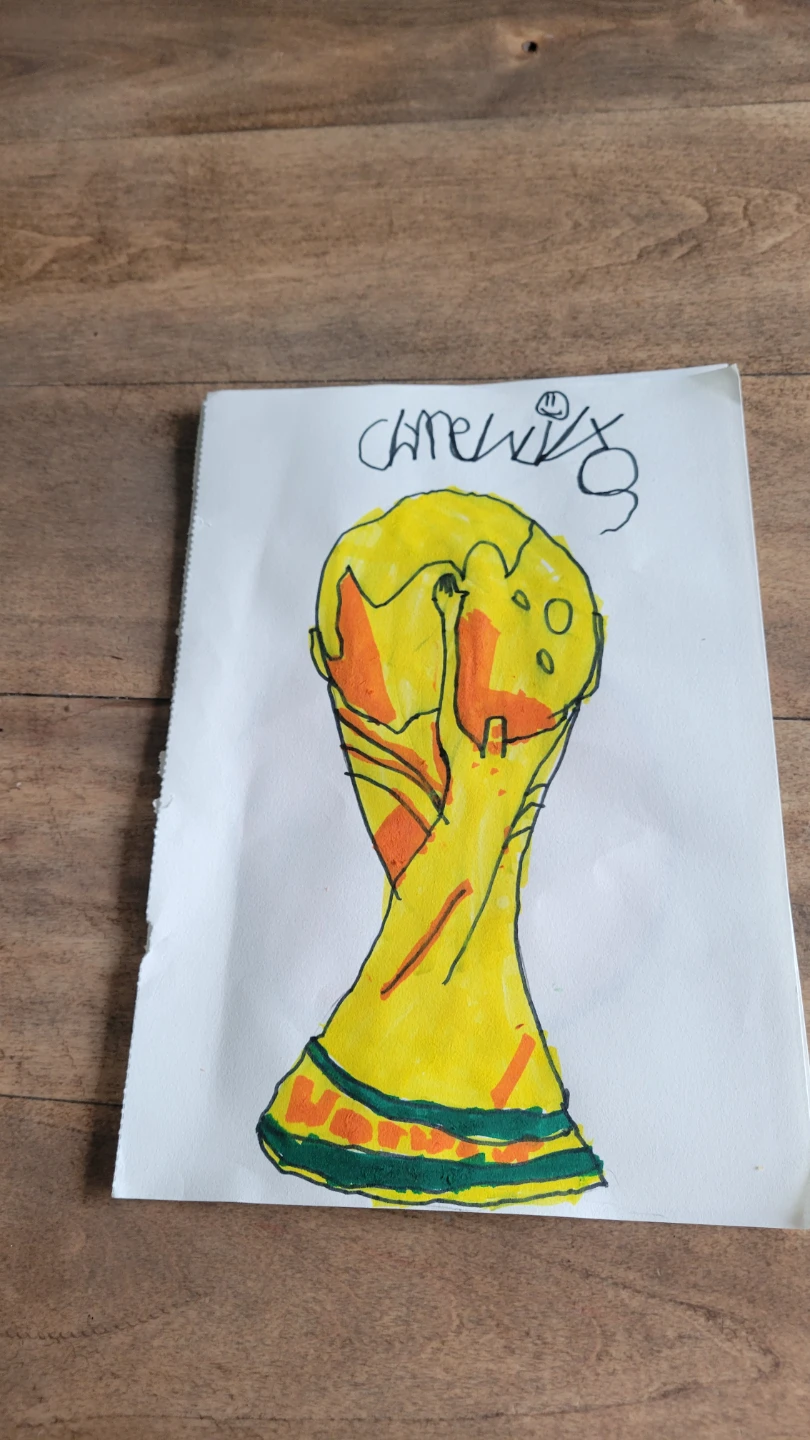 Child's Drawing of World Cup Trophy and Basketball (signed) - photo 2