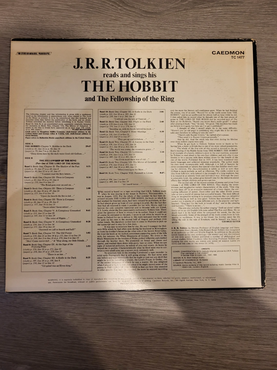J.R.R. Tolkien Reads and Sings The Hobbit Vinyl LP - photo 2