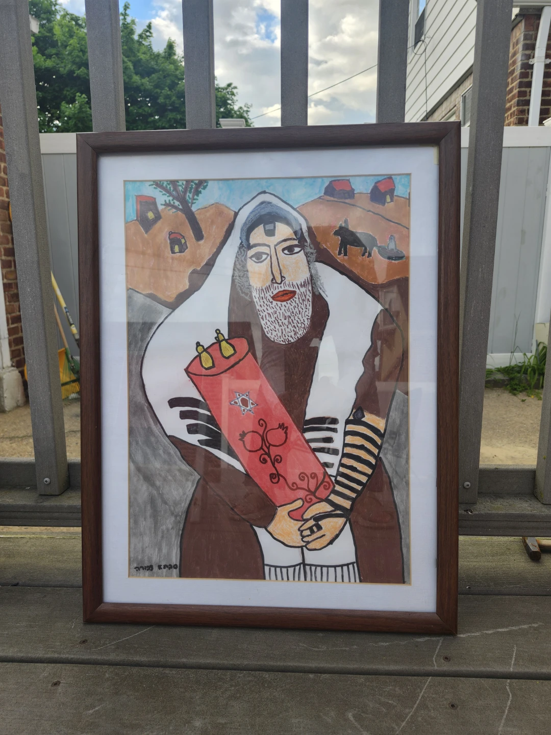 Framed Artwork: Portrait of a Rabbi Holding a Torah Scroll
