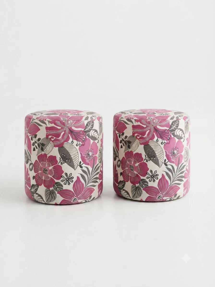 Set of 2 Floral Print Poufs